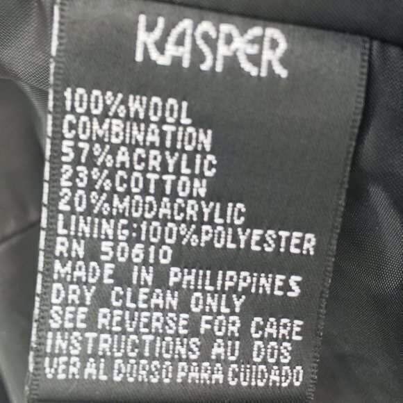 VTG Kasper 100% Wool Removeable Faux Fur Collar Blazer/Light Jacket 12 Black/Tan - Picture 16 of 16